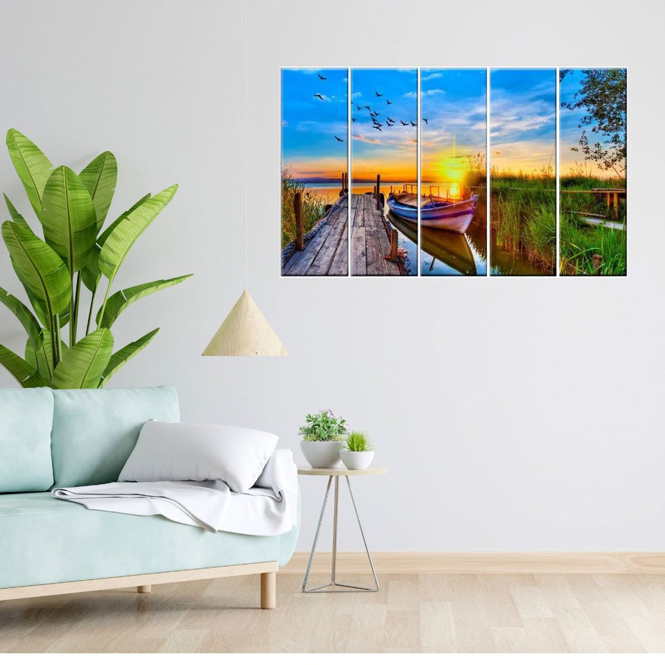 Captivating Sunrise Landscape Multi Frame Canvas Wall Painting for Home and Office Wall Decoration