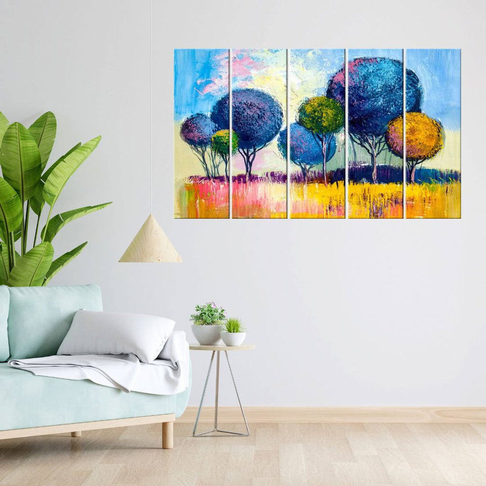 Vibrant Colorful Trees Scenery 5 Pieces Canvas Wall Painting for Living Room Bedroom and Office Decoration