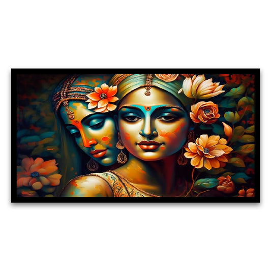 Eternal Love Radha Krishna Floating Frame Canvas Wall Painting