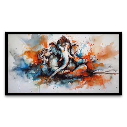 Sacred Blessings Lord Ganesh Canvas Floating Framed Wall Painting