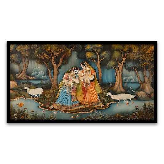 Beautiful Women in the Enchanted Forest Canvas Floating Framed Wall Painting