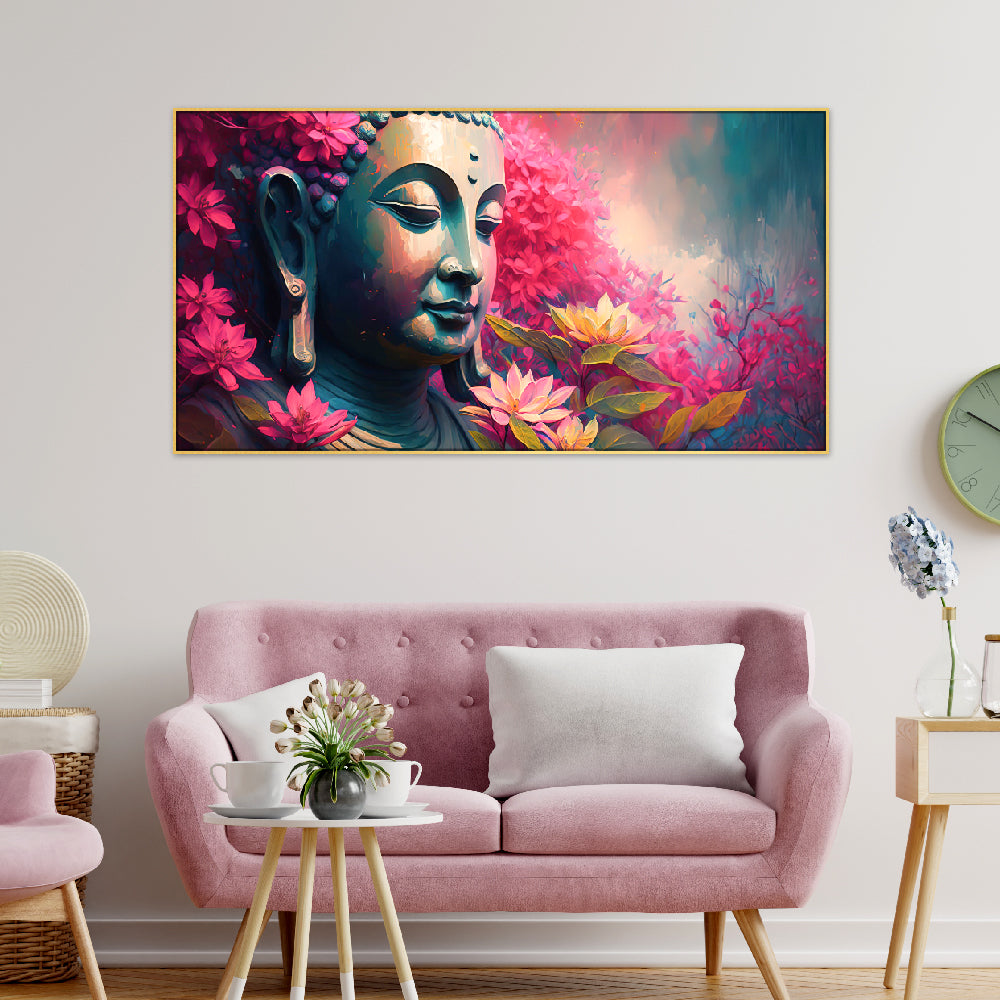 Peace and Spiritual Wisdom Enlightened Serenity Lord Buddha Floating Framed Canvas Wall Painting