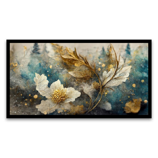 Artwork Ethereal Blossoms White Floral Floating Frame Canvas Wall Painting