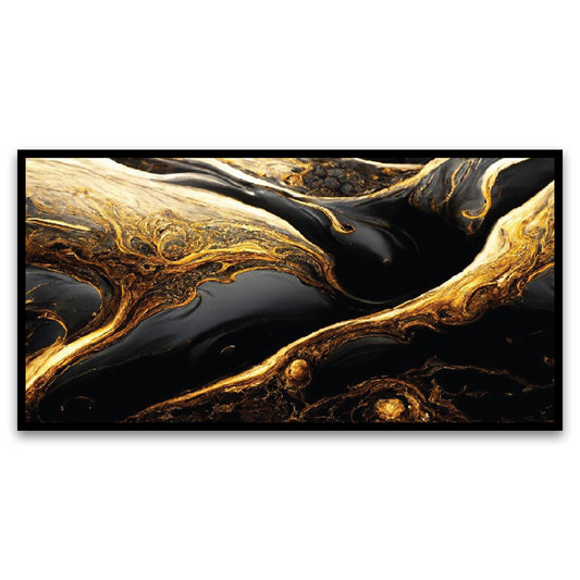 Abstract Deco in Black and Gold Design Floating Frame Canvas Wall Painting