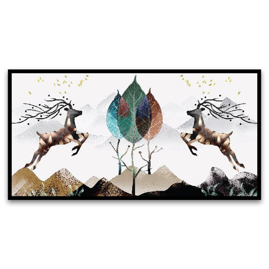 Two Deer Modern Art Floating Frame Canvas Wall Painting