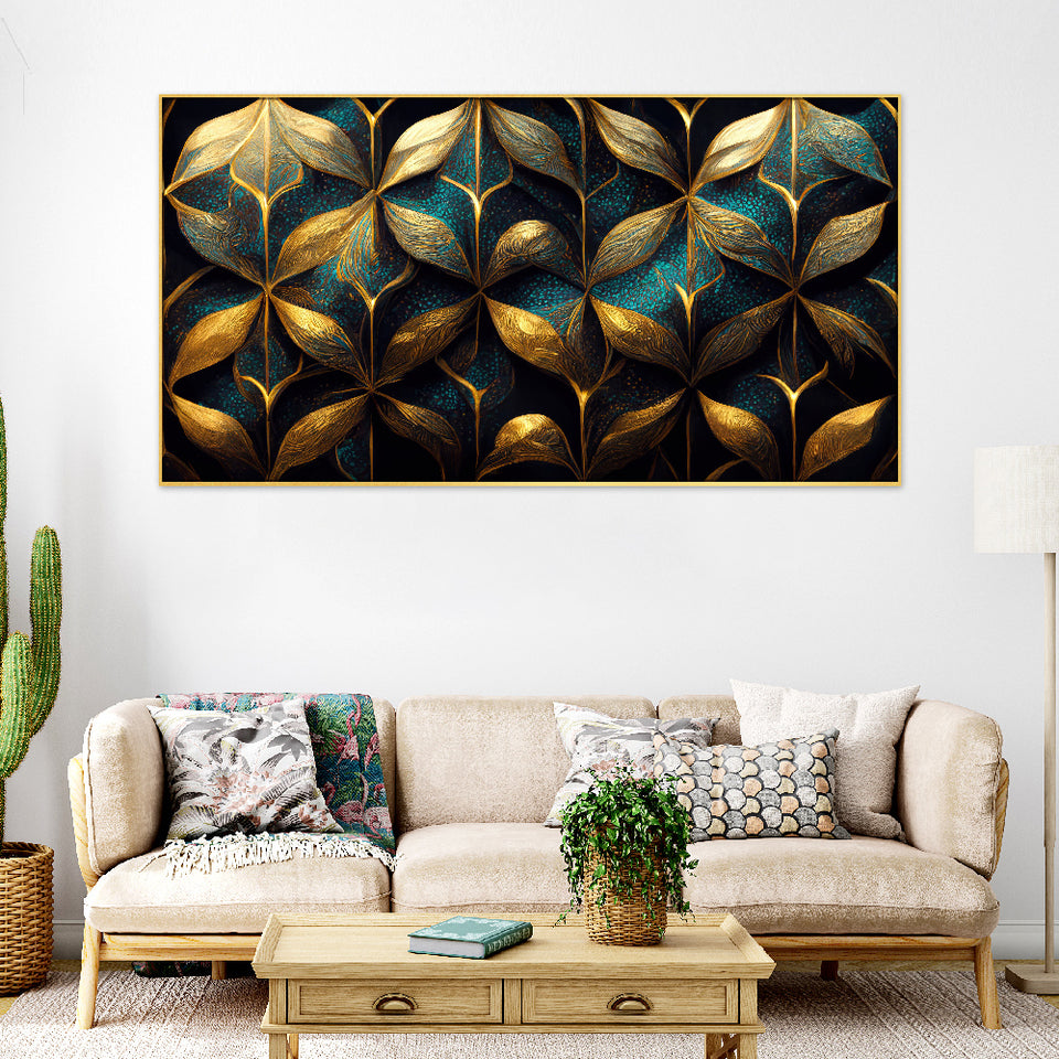 Textured Abstract Nature Inspired Tropical leaves Floating Frame Canvas Wall Painting