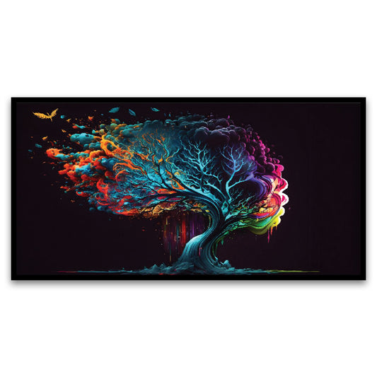 Abstract Colorful Splash Tree Isolated in Front of Black Background Floating Frame Canvas Wall Painting