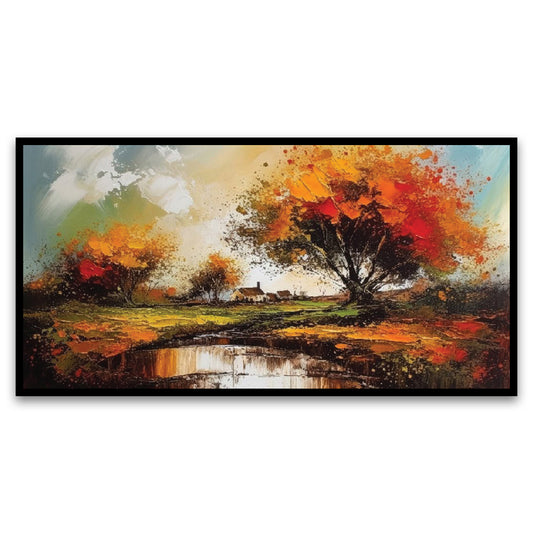 Abstract Tree Forest River Floating Frame Landscape Canvas Wall Painting