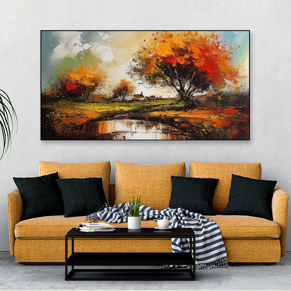 Abstract Tree Forest River Floating Frame Landscape Canvas Wall Painti