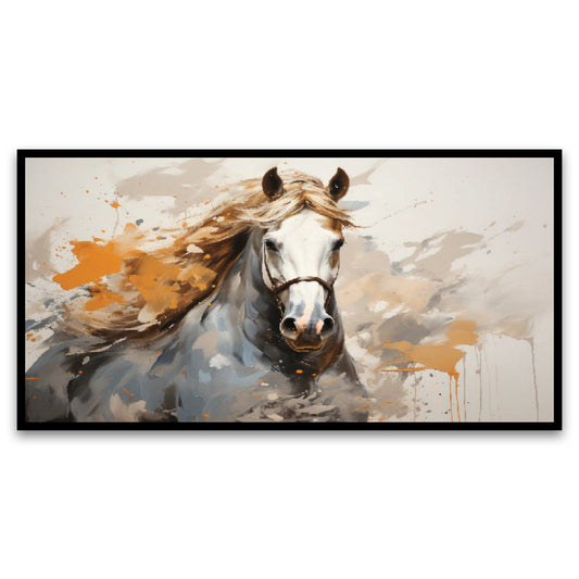 Beautiful Abstract Horse Art Golden Touch Floating Frame Landscape Canvas Wall Painting
