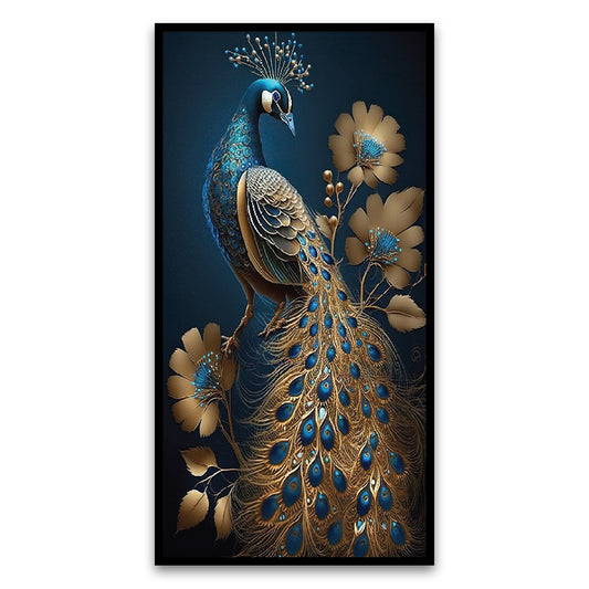Modern Art Golden Peacock Oriental Luxury Style Canvas Framed Wall Painting