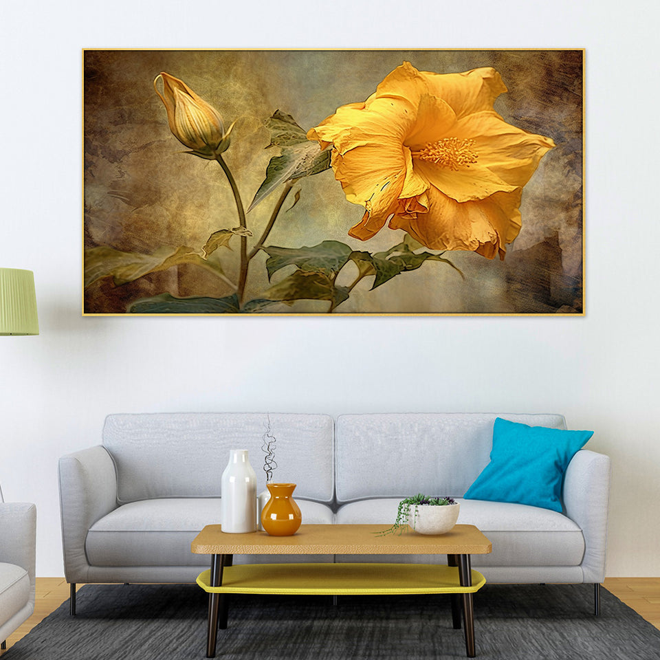 Canvas Floral Painting for Living Room Wall Decoration Beautiful Yellow Flower Floating Frame Wall Paintings