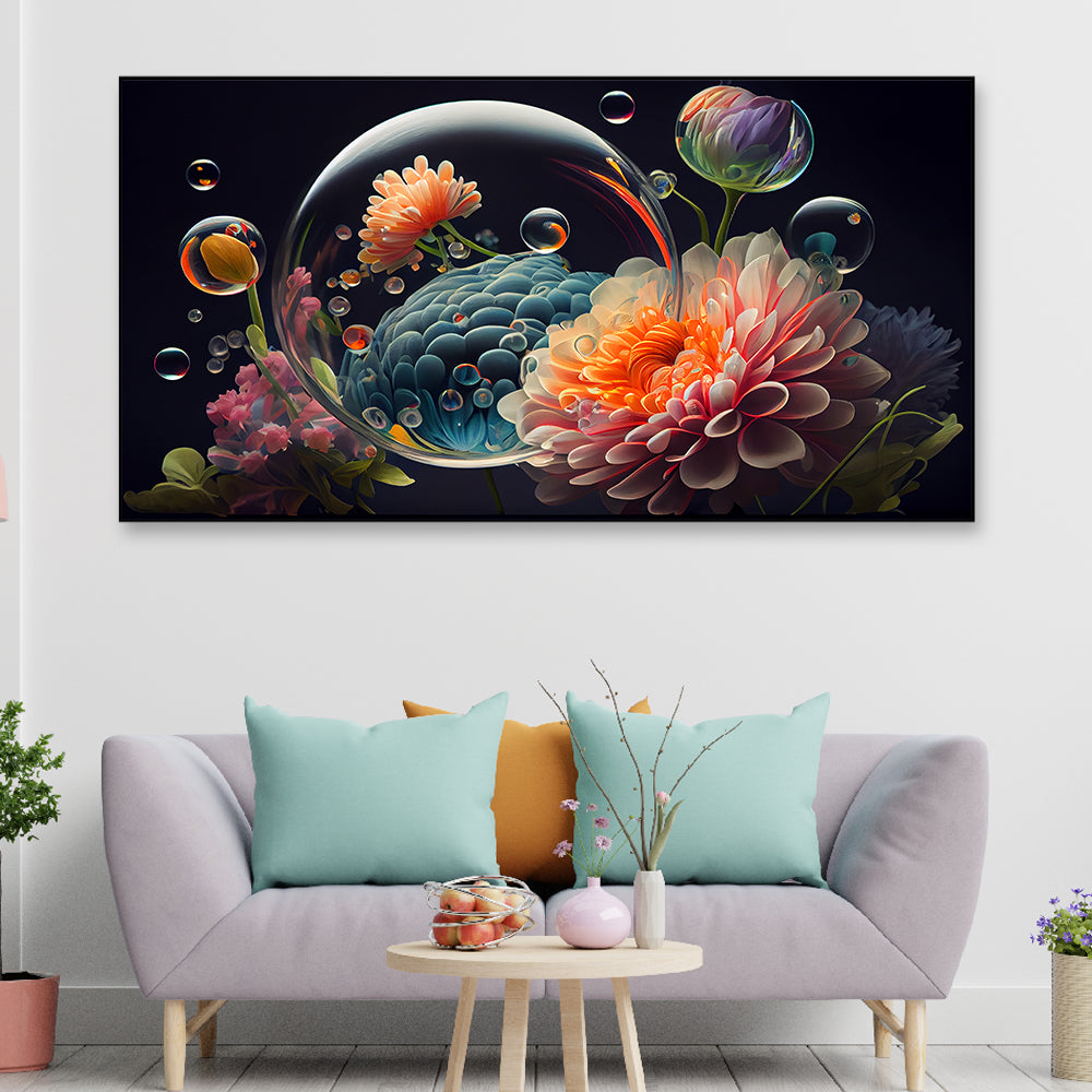 Canvas Floral Painting for Bedroom, Living Room Wall Decoration Abstract Flowers Illustration with Nature Floating Frame wall Painting