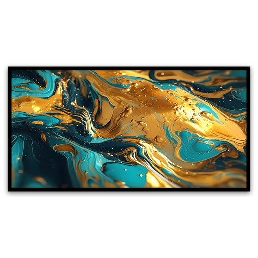 Blue And Gold Luxury Marble Wall Art Print on Canvas Floating Frame Wall Painting