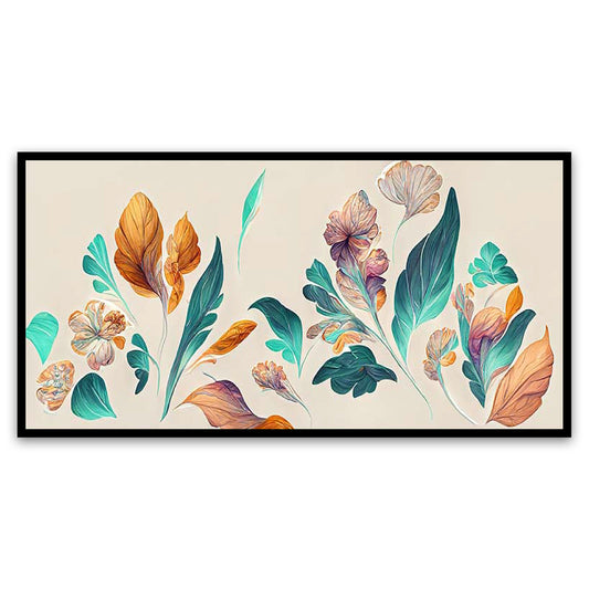 Art Illustration of Leave Petal and Flowers Canvas Floating Frame Art Print Wall Painting