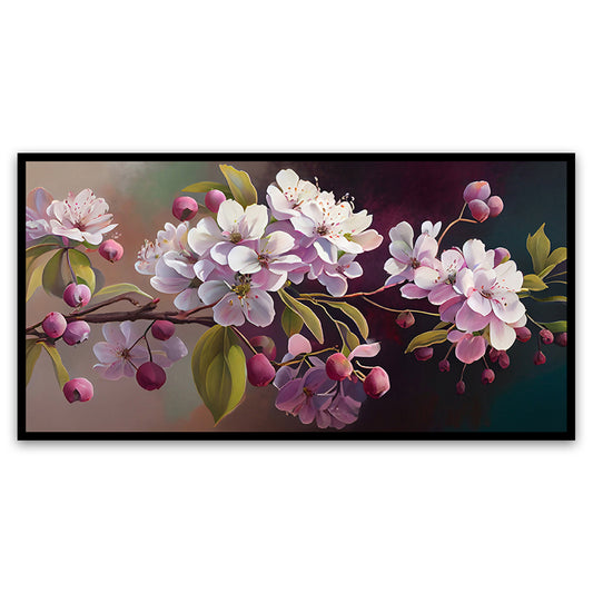 Canvas Floral Painting for Living Room Wall Decoration Fresh Spring Blossom Pink Flowers Branch Floating Frame Canvas Painting