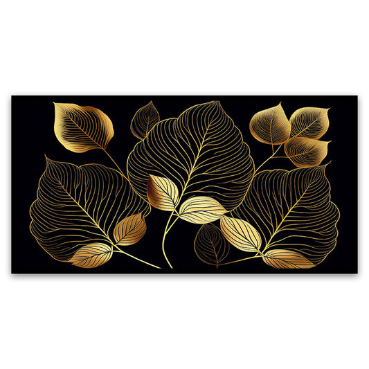 Modern Art Golden Leaves Canvas Painting for Bedroom Living Room Wall Decoration Floating Frame Canvas Painting
