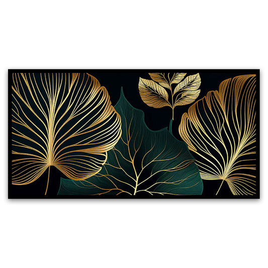 Golden Leaves Botanical Modern Art Print Canvas Painting for Bedroom Living Room Wall Decoration Floating Frame Canvas Painting