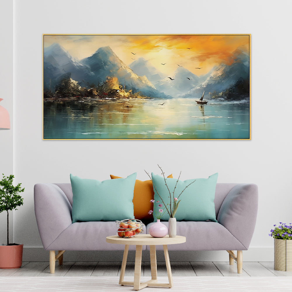 Rowboat on a Peaceful River Canvas Painting