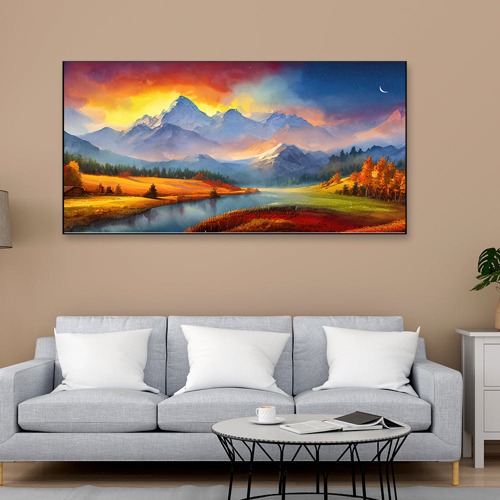 Mountain majesty shade with sunset color canvas art.