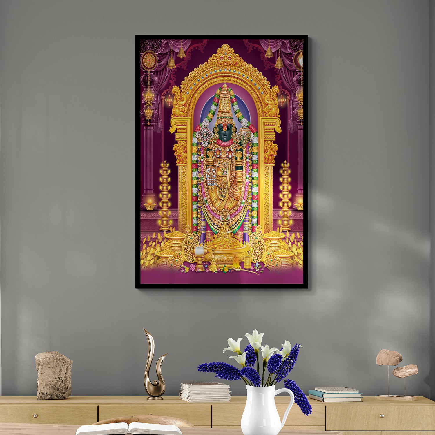 shri ram lalla canvas painting in black and golden