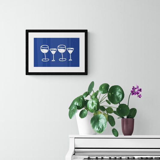 Vibrant canvas art of four wine glasses 