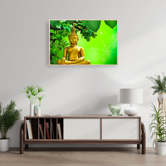 " Serene Buddha bathed in golden light, radiating peace. "