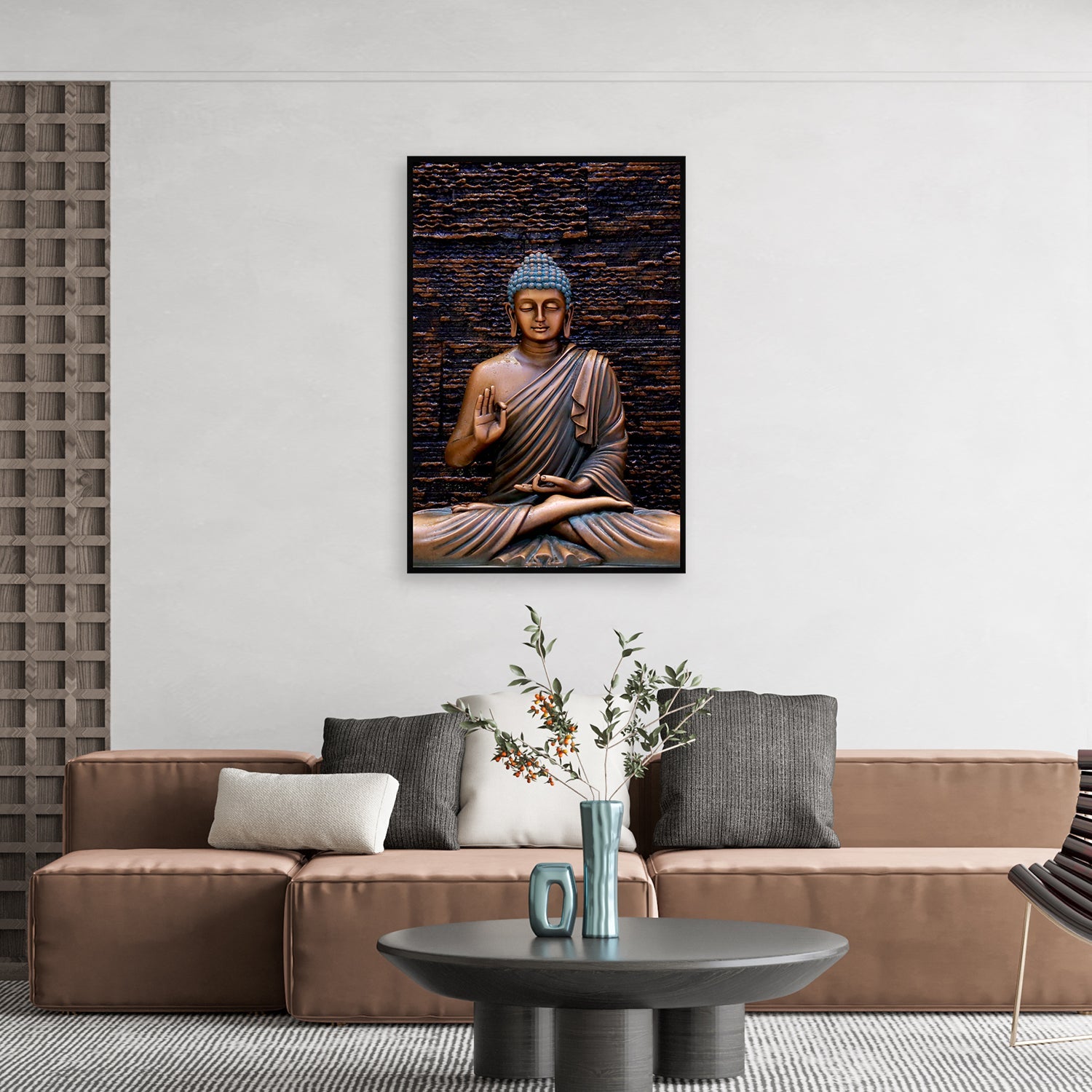 Rich colors capture serene Buddha in meditation.