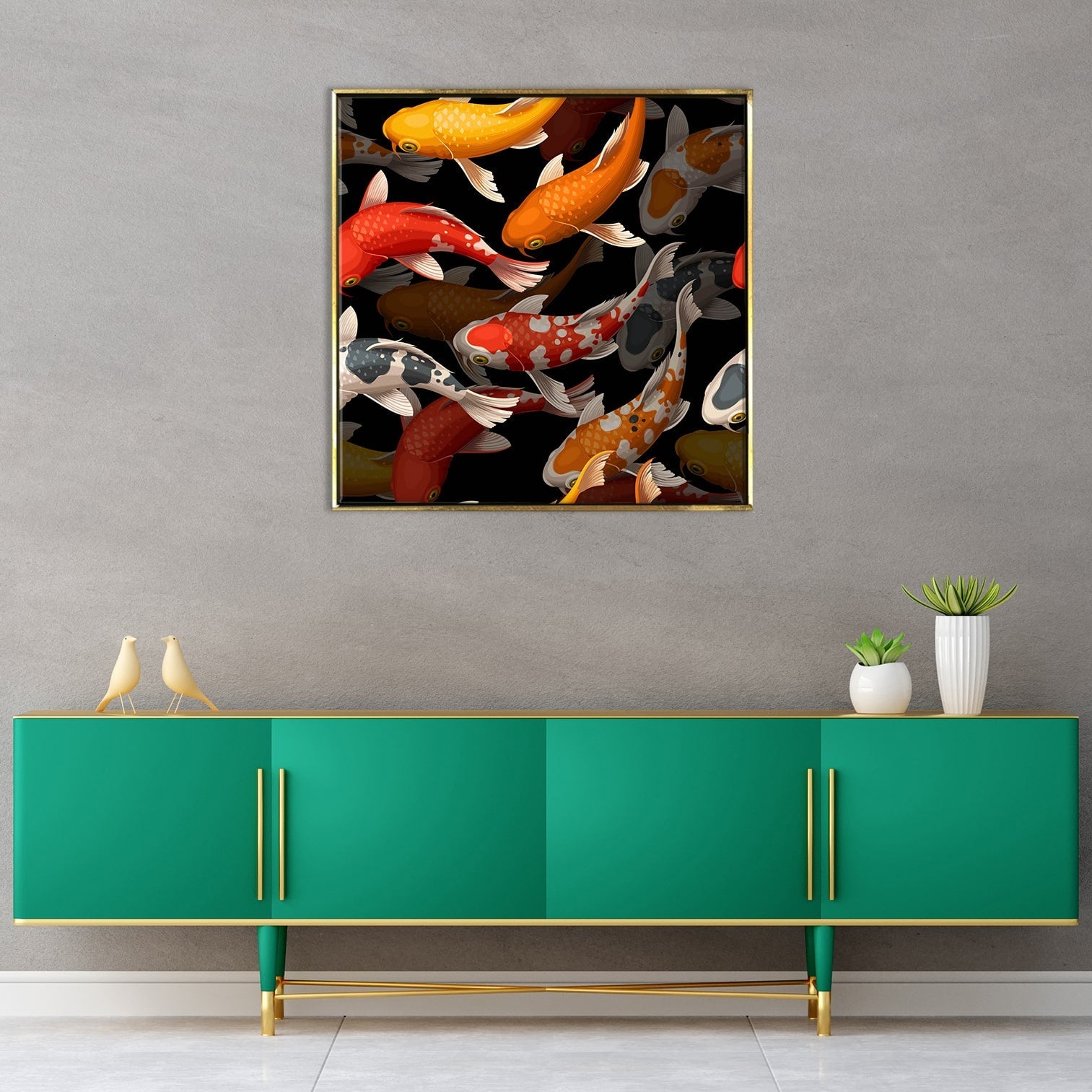 Feng Shui Koi Fish Canvas Painting Framed For Home and Office