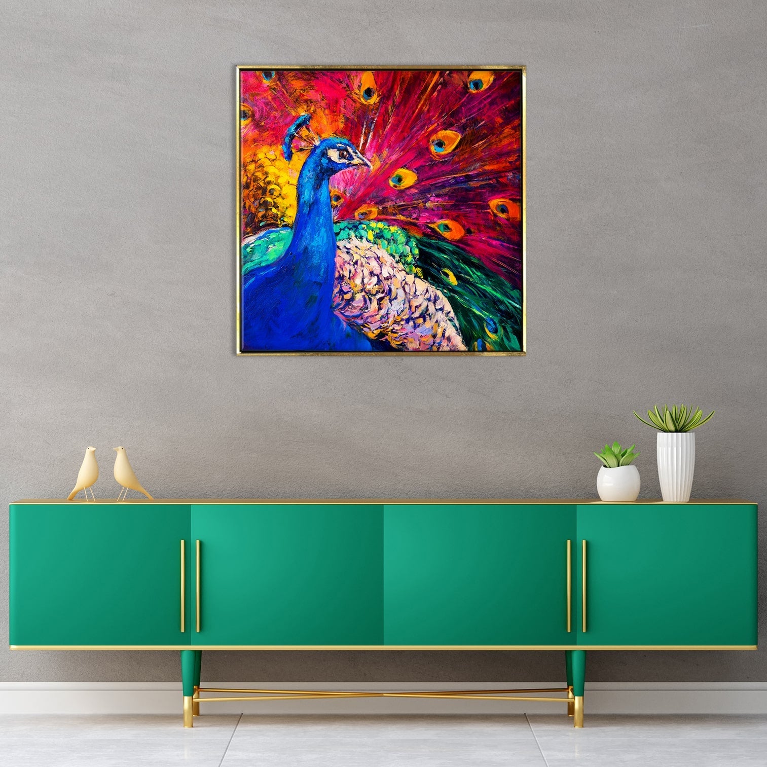 Elevate Your Living Room Ambience with our Peacock Vastu Canvas Painting